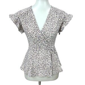 Modcloth Monteau Ditsy Floral Surplice Wrap Peplum Blouse